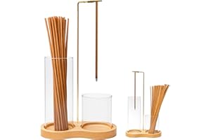 JUGGPENG 2 in 1 Incense Holder for Sticks, Insence-Stick Holder with Glass Ash Catcher & Incense Sticks Organizer, Anti-Ash Flying Incense Burne for Yoga, Spa, Meditation, Wooden Home Decor
