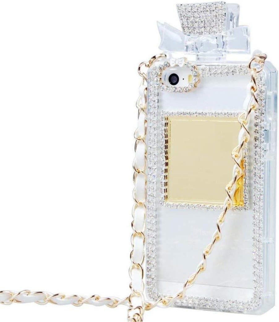 Fusicase for iPhone Xs Max Case Creative Perfume Bottle Design with 3D Handmade Shiny Sparkle Diamond Chain Bumper Soft TPU Handbag Case Fitted Case for iPhone Xs Max White