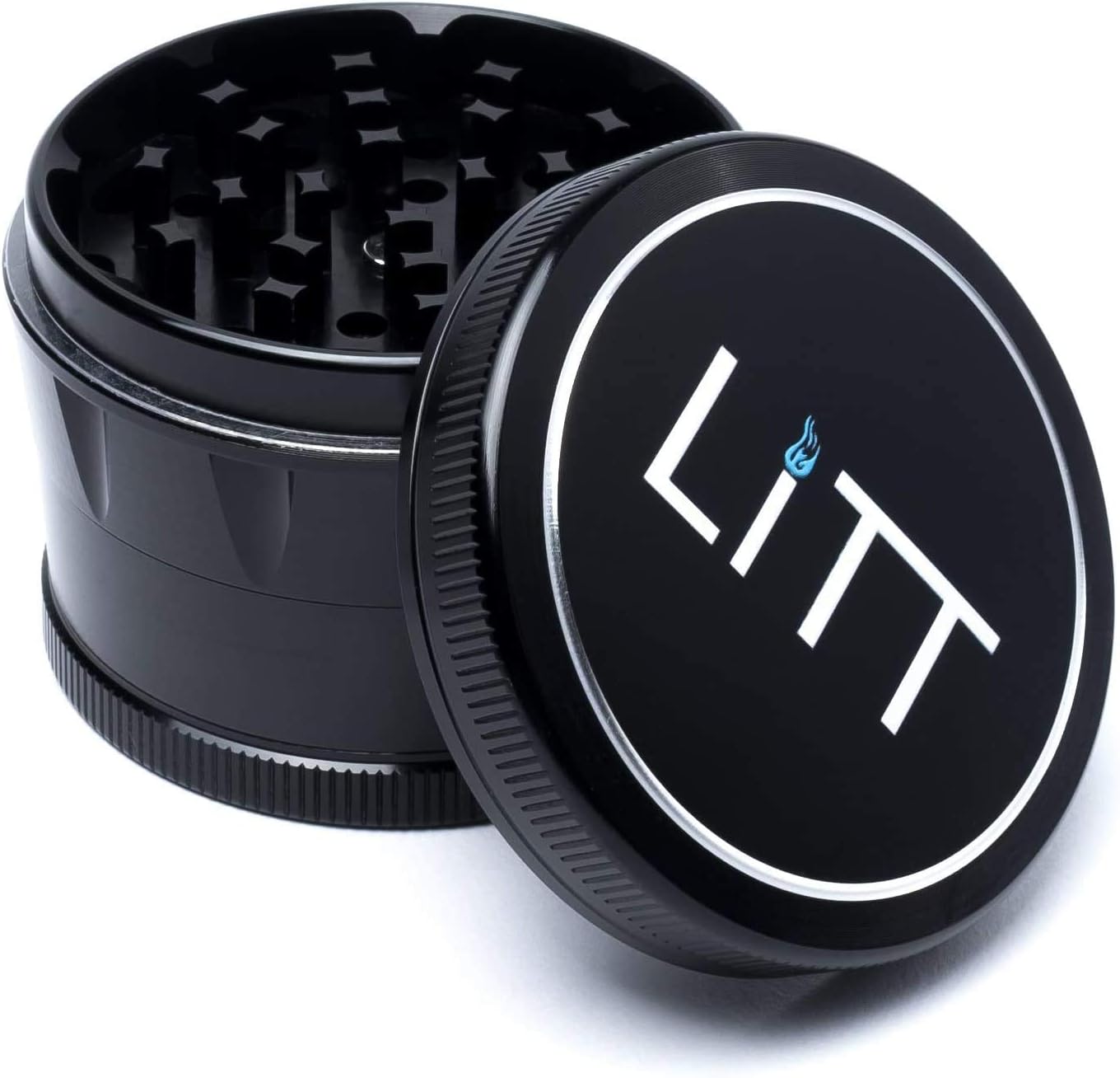 LITT 4 Piece Classic Grinder, Aluminium Grinder with Curved Teeth, Magnetic Top Lid, Kief Pollen Collector - Image 4