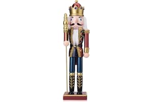 ArlinaL King Nutcracker Figures, 15 Inch Wooden Christmas Nutcracker with Scepter Ornaments, Nutcracker Xmas Decorations for Shelves and Tables