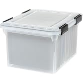 IRIS USA WeatherPro File Box Organizer, Letter/Legal, 32 Qt. Clear | Protect files and paperwork with a durable design featuring secure closure and convenient organization