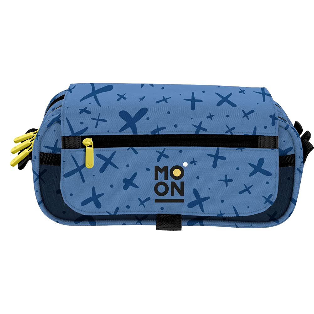 Grafoplás 37546430. Three Compartments Pencil Case with Flap, Blue, Moon Collection, Size: 23 x 10 x 10 cm