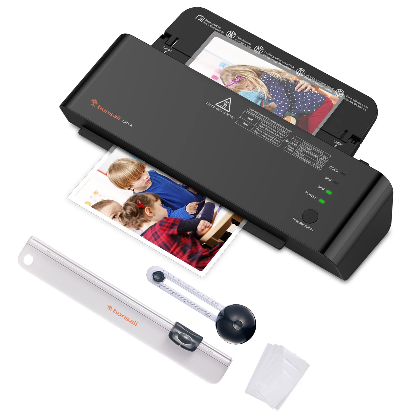 Bonsaii A4 Laminator Machine,Portable 4 in 1 Thermal Laminator with Hot and Cold Settings, 3-min Quick Warm-up, No Bubbles ABS Button for Home Office(Including 25 Pouches,Paper Cutter,Corner Rounder)