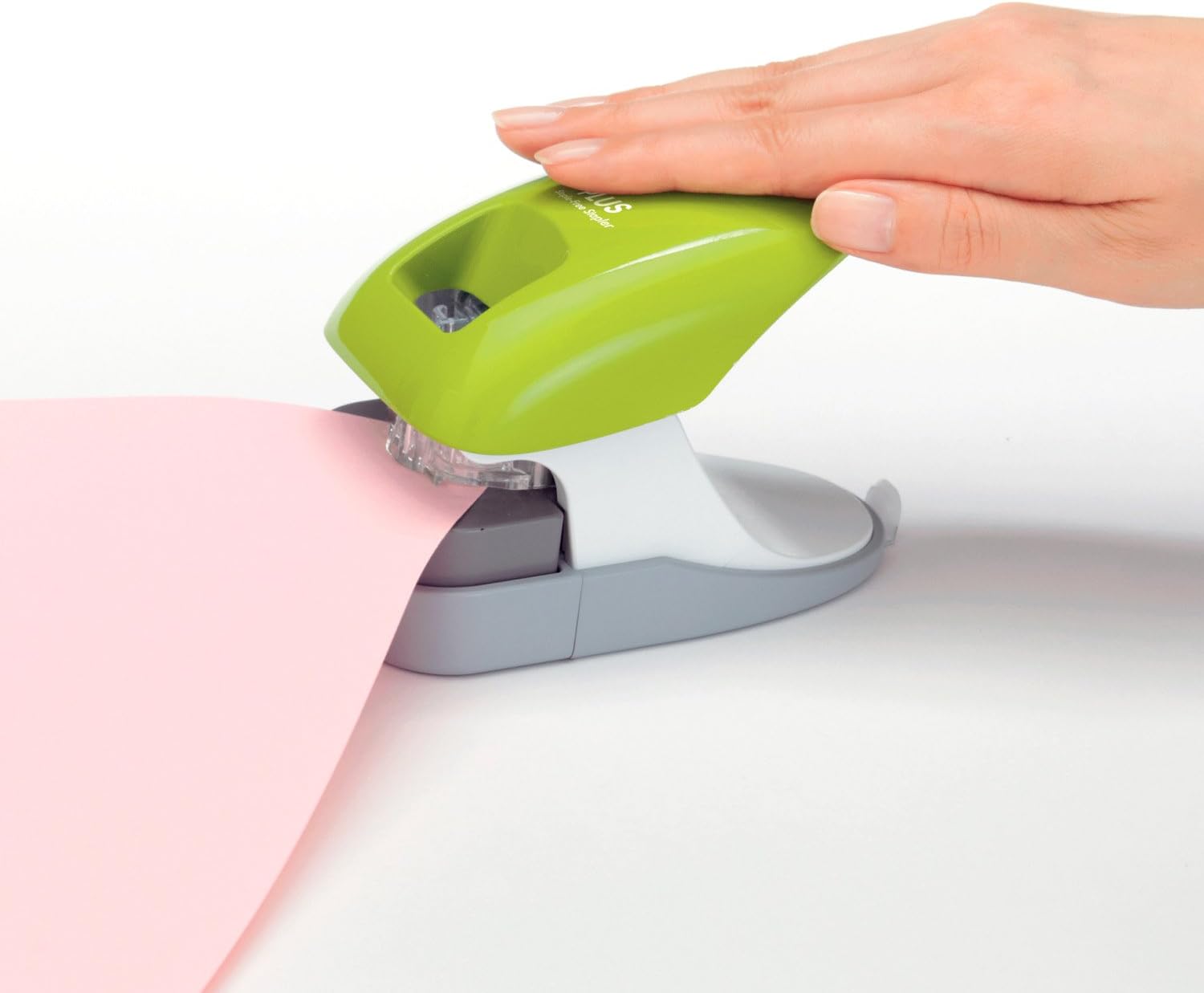 PLUS Paper Clinch Desktop Staple-Free Stapler, Green (31261) : Office Products