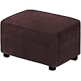 H.VERSAILTEX Real Velvet Plush 1 Piece Form Fit Stretch Rectangle Folding Storage Covers Ottoman Slipcovers Removable Footstool Protect Footrest Covers Elastic Bottom, Machine Washable(Large, Brown)