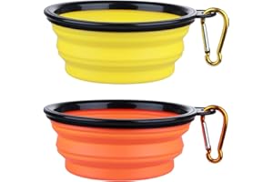 SLSON Dog Bowl Pet Collapsible Bowls, 2 Pack Collapsible Dog Water Bowls for Cats Dogs, Portable Pet Feeding Watering Dish for Walking Parking Traveling with 2 Carabiners (Small, Orange+Yellow)