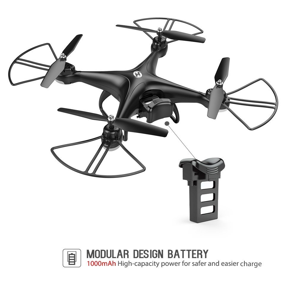 Holy Stone HS110D FPV RC Drone with 720P HD Camera Live Video 120° Wide-Angle WiFi Quadcopter with Altitude Hold Headless Mode 3D Flips RTF with Modular Battery, Color Black