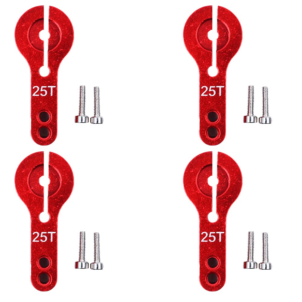 CENPEK 4Pcs 25T Aluminum Servo Horns M3 Threads Metal Steering Arm for RC Car Truck Buggy Airplane-Red