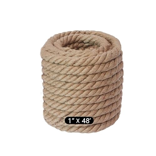 48 feet 1Inch Jute Rope Manila Rope, JANNO Natural Twisted Thick Hemp ...