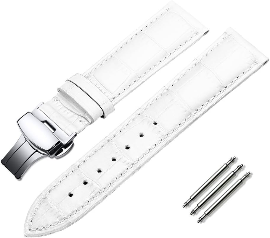 omyzam Watch Strap Fashion Genuine Leather Replacement Band Push Button Butterfly Deployant Clasp Fit for Traditional Watch, Sports Watch or Smart Watch