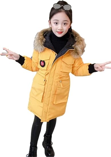 Amazon グードコ 冬着子供服 ダウンジャケット ガールズ ダウンコート 棉服 女の子 毛襟 英字柄 ファーコート ジュニア 厚手 防寒服 保温 入学式 コート ジャケット 通販