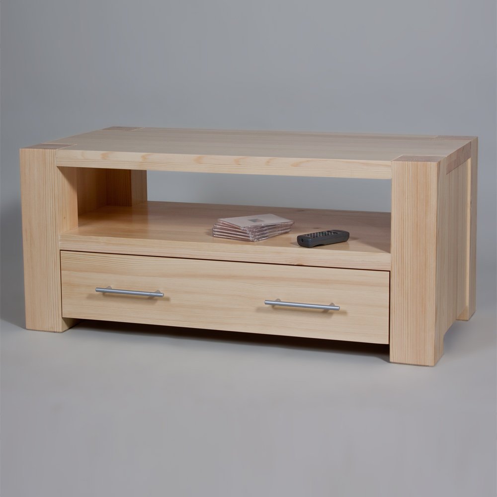 TV-Tisch Unterschrank mit Schubladen 102 cm PANDORA Kiefer massiv natur