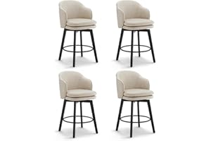 KISLOT Counter Height Barstools 26 inch Upholstered Swivel Bar Stools with Back and Wood Legs for Kitchen Island,Set of 4,Beige PU Leather
