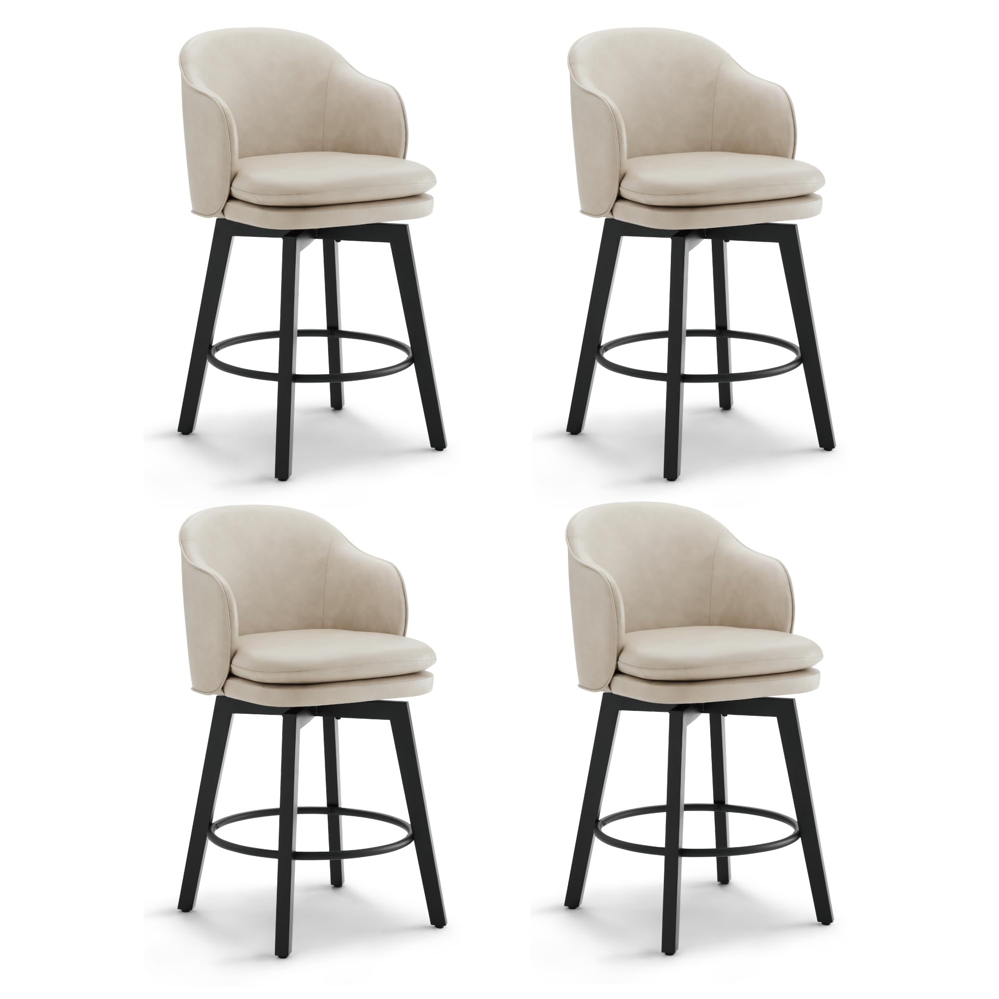 Photo 1 of ** ONLY ONE PIECEC*** unter Height Barstools 26 inch Upholstered Swivel Bar Stools with Back and Wood Legs for Kitchen Island,Set of 4,Beige PU Leather