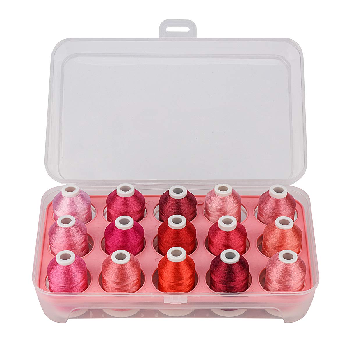 Simthread Machine Embroidery Thread with Storage Box Polyester 15 Spools Set for Embroidery Sewing Machine (Pink)