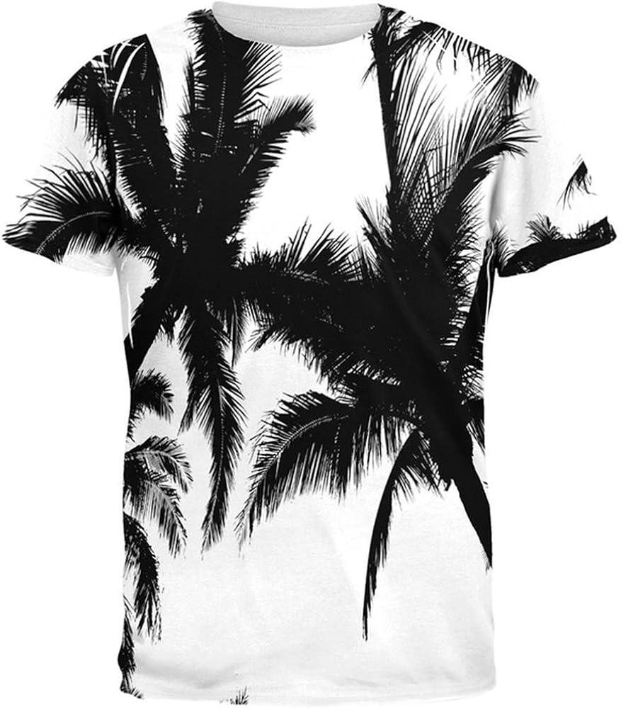 Amazon Com Black And White Palm Tree Silhouette All Over Adult T Shirt Clothing