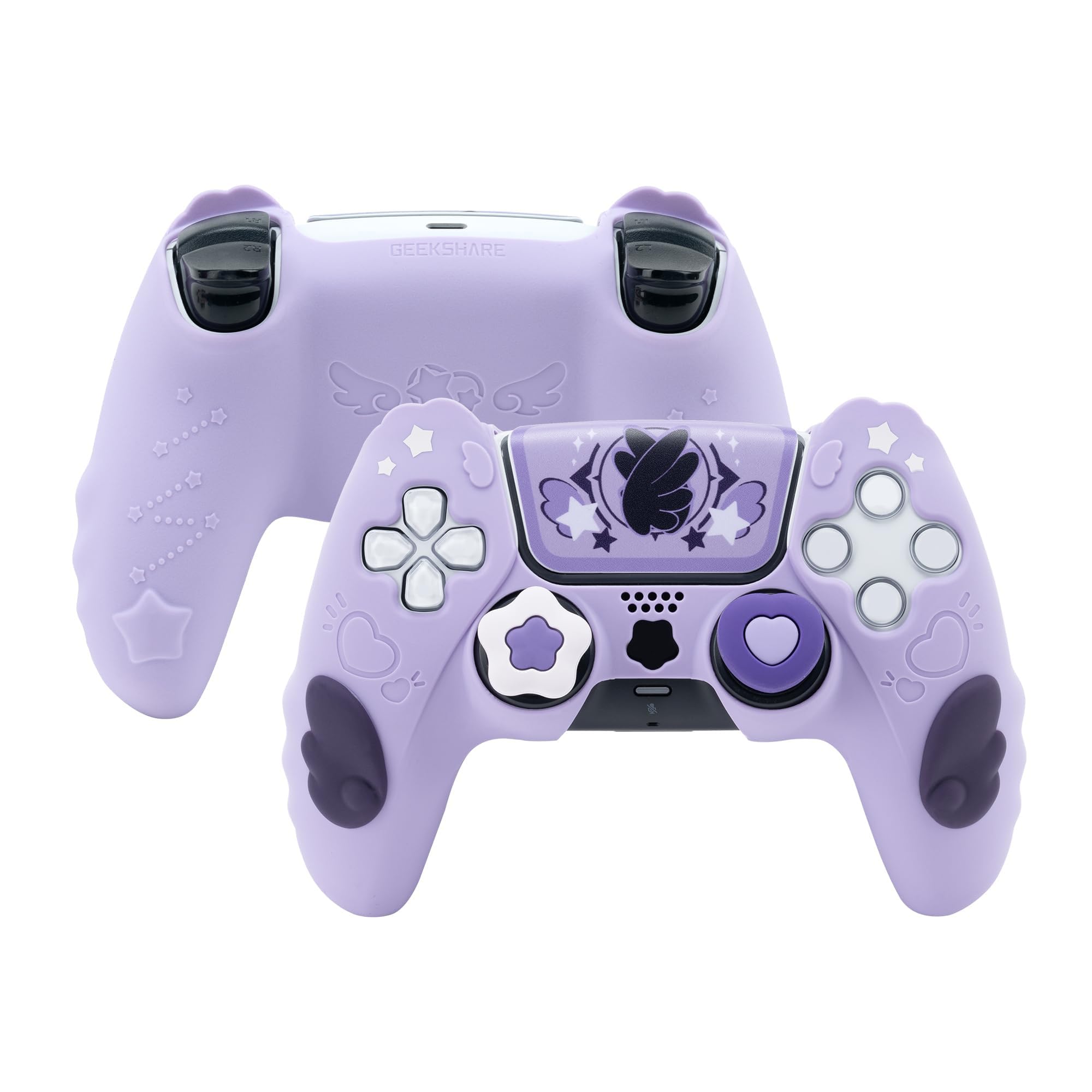 Photo 1 of GeekShare PS5 Controller Skin Set,Anti-Slip Silicone Protective Cover Skin Case for PS5 Wireless Controller with 2 Thumb Grip Caps and 2 Stickers - Star Wings Series (Purple)