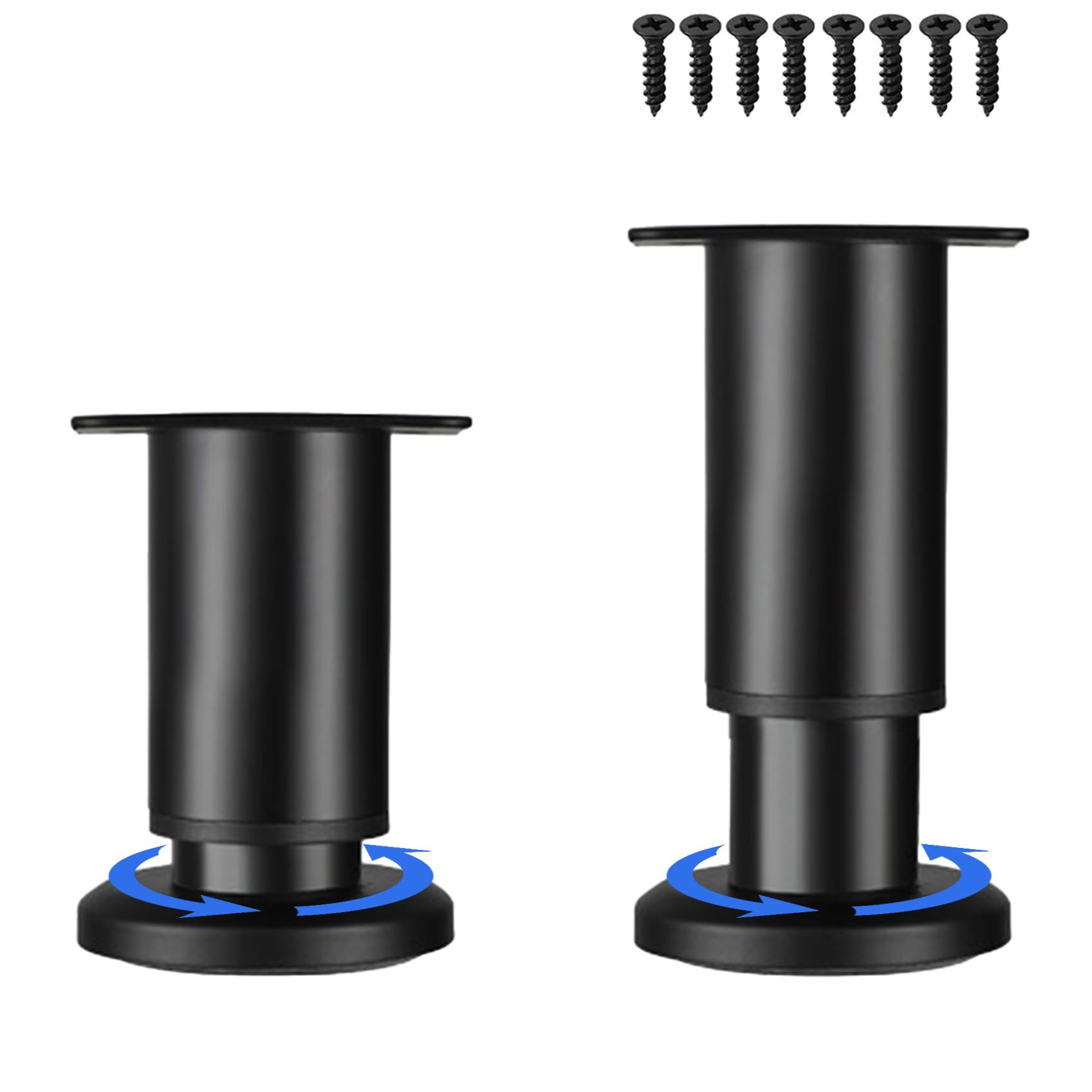LJMbed Set of 4 Metal Furniture Feet, Height Adjustable Set, 25 cm - 42 cm, Adjustable Steel Bed Feet, Replacement Support Feet, Table Legs for Furniture, Sofa, Bed (Black-2, 8 cm-12 cm)