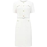 Hobemty Women's Tweed Sheath Dress with Belted Short Sleeve Work 2026 Pencil Dress