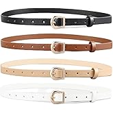HOTWILL 4 Pack Women Skinny Belts for Jeans Dress Thin Waist Belt for Ladies with Gold Buckle 0.55" Width