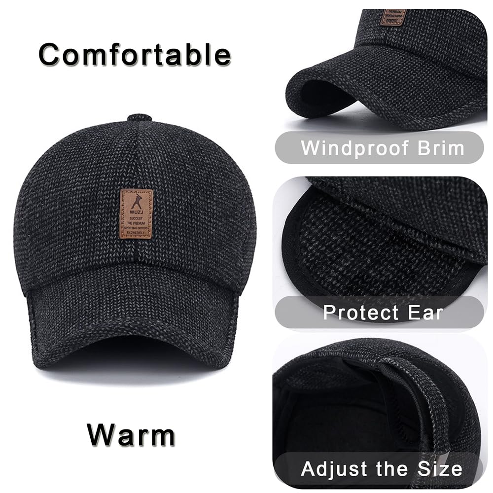 WUZJ Winter for Men Outdoor Hat, Adjustable Warm Sport Golf Baseball Cap Hats Dad Caps Earflaps Thicken 55-60CM (Brown)