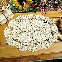 DaTun648 Placemat Handmade White Oval Lace Doilies Use As Placemats, Table Toppers Or Dressing Up Sofa for Bedroom,Computer Desk,Sofa,Study Room 2-Piece Set Placemats Home Hotel (Color : White)