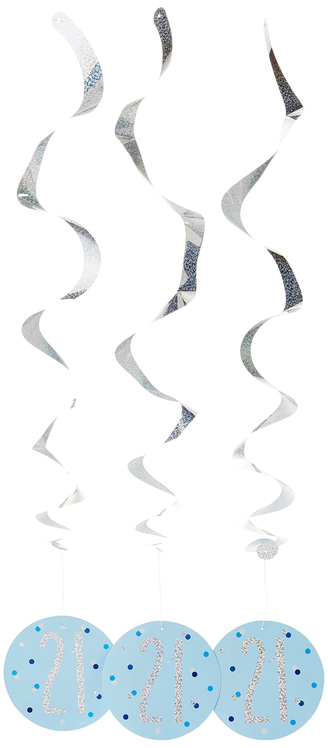 Unique Party 83797 - Hanging Swirl Glitz Blue & Silver 21st Birthday Decorations, Pack of 6