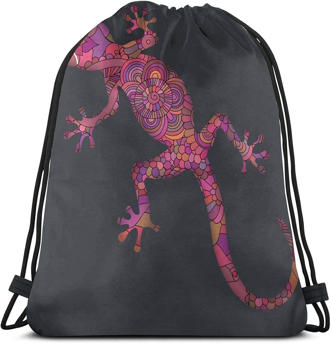 Drawstring Backpack Boho Gecko Lizard Sport Gym Sackpack Travel Bag for