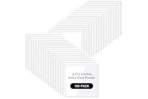 Glenmal 100 Pcs Self Adhesive Index Card Pockets Clear Label Holder Plastic Photo Sleeves Square Label Pockets Holder for Library Office Home Business Storage Bin (3.5 x 3.5 Inch)