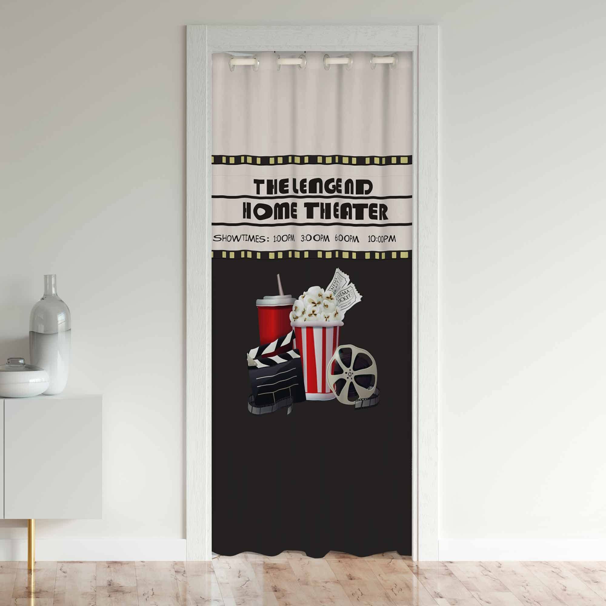 Movie Theater Door Curtain for Doorway Privacy Movie Night Closet Door Cover Curtain for Bedroom Living Room Popcorn 30%-50% Room Darkening Blackout Insulated Thermal Curtain 132x203cm 1 Panel