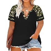CARCOS Plus Size Tops for Women Short Sleeve Summer Pullover Color Block Crewneck/V Neck Tee Tunic Loose Fit Tshirts XL-5XL