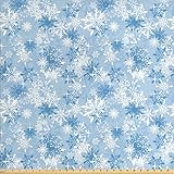 Ambesonne Snowflake Fabric by The Yard, Winter Holiday Illustration Christmas Snowflakes on Abstract Background, Decorative Fabric for Upholstery and Home Accents, 1 Yard, Blue White