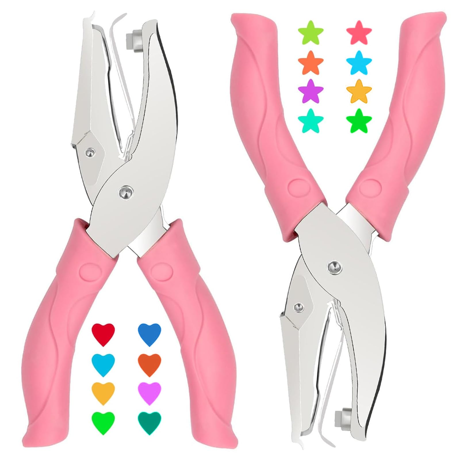 Photo 1 of 1/4 Inch Star Single Hole Punch, Handheld Paper Craft Puncher with Pink Soft Grip Handle for Home, Office & Classroom