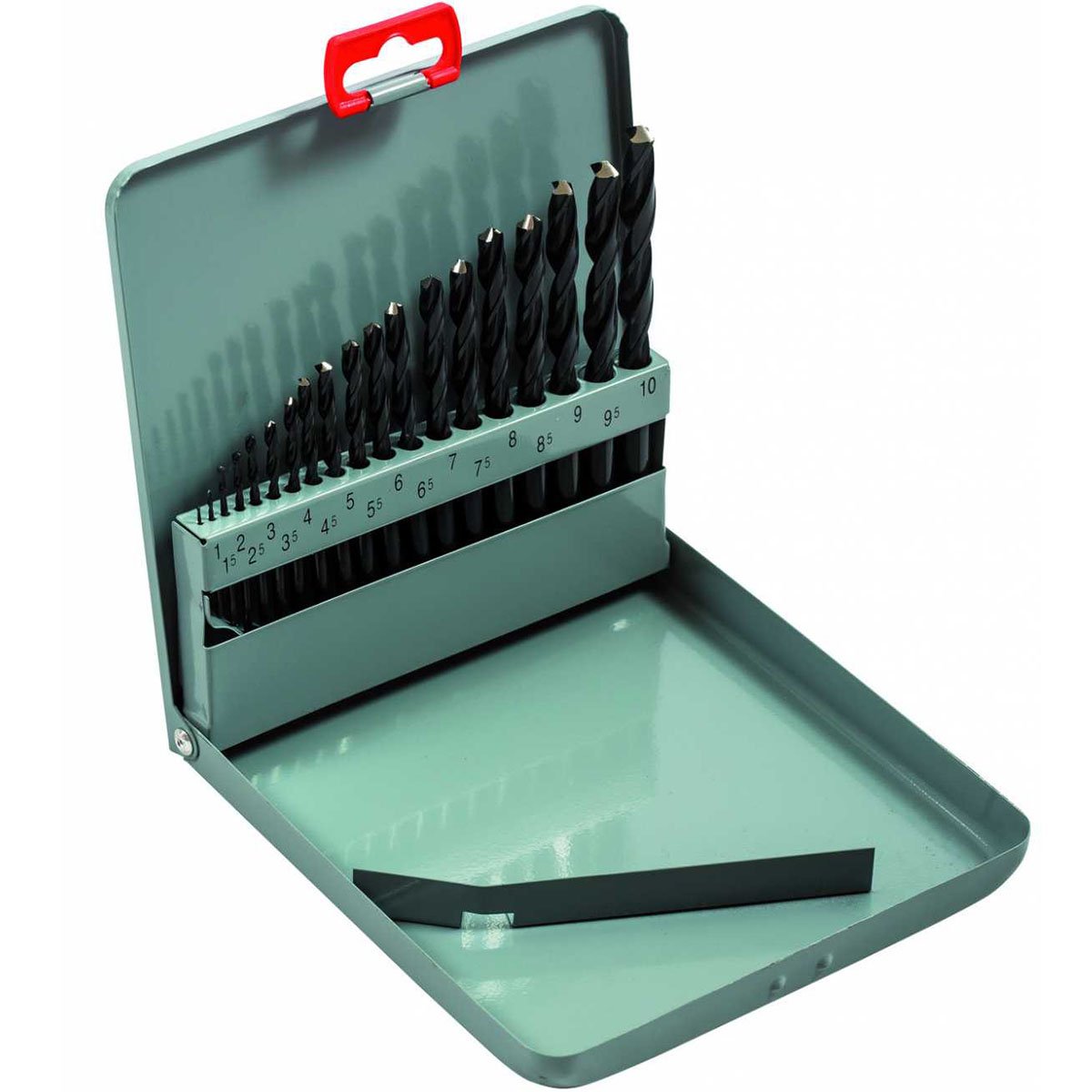 Bahco 451-MB-2 HSS Drill in Metal Box, 0 V, Silver/Grey, 1-10 mm, Set of 19 Piece