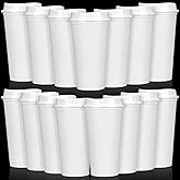 Domensi 15 Pack Reusable Coffee Cups with Lids 16 oz Disposable Travel Cups Bulk Plastic to Go Coffee Tumblers for DIY Hot Cold Drink Party Favors Coworker, Microwaveable (White)