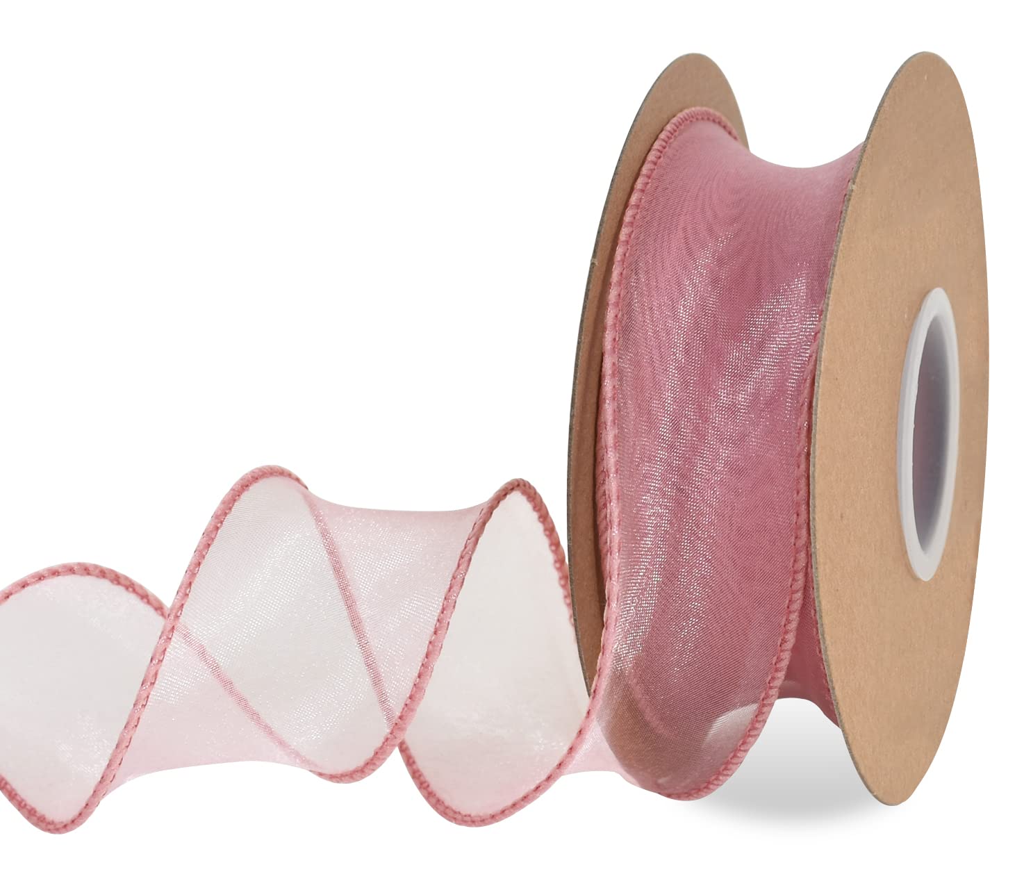 TONIFUL 1-1/2 Inch Wide Pink Wired Chiffon Ribbon Sheer Organza Ribbons for Crafts Floral Bouquets Wedding Car Party Decorations Valentine's Day Gift Wrapping Bow Making Tree Wreaths Decoration