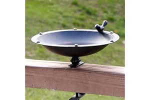 HLQMFHT 11 Inchs Diam Deck Mounted Bird Bath,Metal Bird Bath for Deck Railing,with Removable Sturdy Steel Clamp, Outdoor Garden Decoration