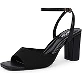 Easyfox Open Toe Chunky Heel Sandals for Women Ankle Strap 3 Inch High Heels Dress Wedding Block Shoes