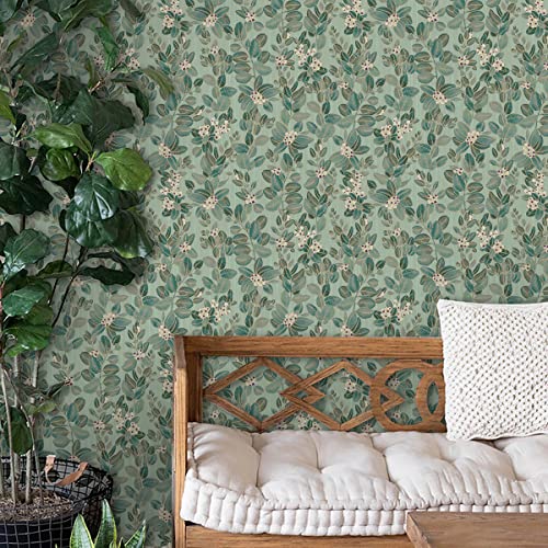 Ismoon Delicate Gold and Green Wallpaper 16.1\'\' X 118\'\' Thicken Green Leaf Peel and Stick Wallpaper Vintage Contact Paper Waterproof Wallpaper Self Adhesive Vinyl Roll for Wall Furniture Shelf Liner