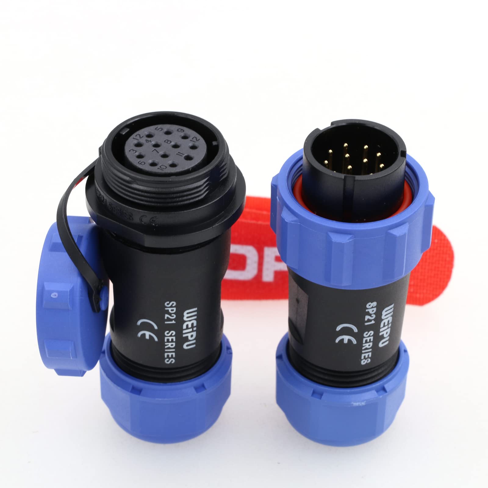 DRRI Weipu IP68 Threaded Connector SP21 12Pin Male Plug SP2110/P Female Socket SP2111/S with Dust Cap in-line Cable for Outdoor use