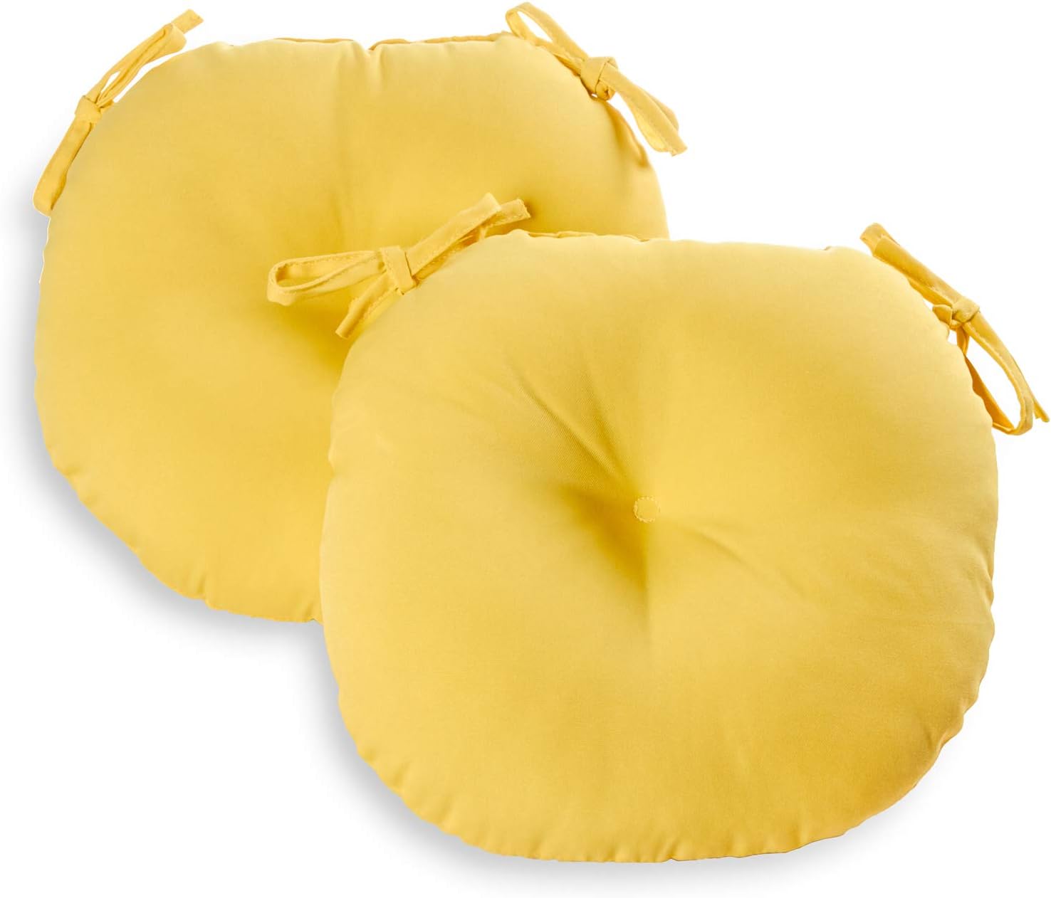 South Pine Porch AM5816S2-SUNBEAM Solid Sunbeam Yellow 15-inch Round Outdoor Bistro Chair Cushion, Set of 2