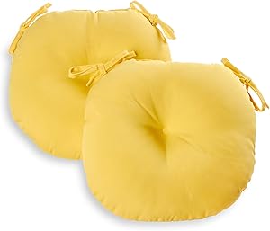 South Pine Porch AM5816S2-SUNBEAM Solid Sunbeam Yellow 15-inch Round Outdoor Bistro Chair Cushion, Set of 2