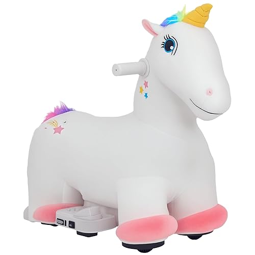 AIYAPLAY 6V Electric Ride on Unicorn, Battery Powered Kids Ride on Animal Toy with Music, Forward Control, for Ages 18-36 Months, White