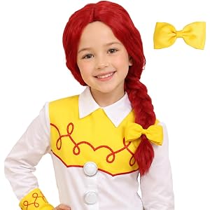 ColorGround Cowgirl Braided Wig with Yellow Bow Long Red Braids Costume Wig for Women Adjustable Breathable Cap Matte Synthet