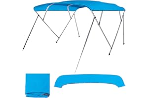 EAST CAPTAIN 4 Bow Bimini Top Replacement Cover Waterproof 600D Sun Shade Boat Canopy with Storage Boot,Blue/Gray 54''-103''W x 96''L x 54''H