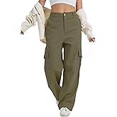 DAOAO Cargo Pants for Women High Waist Wide Leg Stretchy Pull On Baggy Casual Pants with Pockets