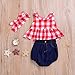 SWNONE 3Pcs Baby Girls Plaid Ruffle Bowknot Tank Top+Denim Shorts +Headband Outfit (Red, 12-18 Months)