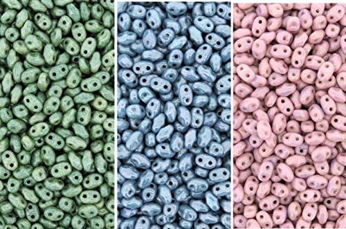 Czech Miniduo Bundle - 3 Colors: Two-hole Seed Beads Mini Duo 2mm X 4mm Chalk Luster Combo 24 Grams Total