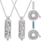 WADORN 2 Pack Tree of Life Cylinder Urn Necklace, Cremation Jewelry Memorial Lockets Necklace for Ashes for Valentine's Day Women Men Metal Memorial Keepsake Urn Pendant with Hollow Vial for Human Pet