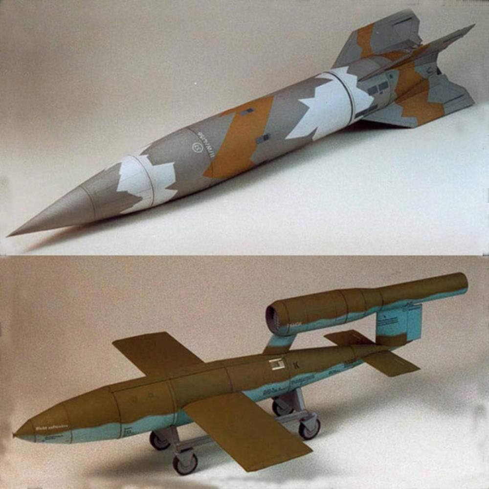 QLRL 58Cm 2Pcs V1 / V2 Missile Space Rocket Diy 3D Paper Card Model Building Set Puzzle Military Model